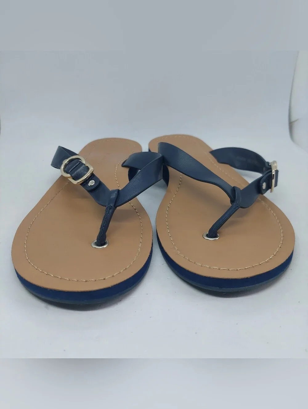 Kelly & Katie Murie Sandals Womens Size 9.5M Navy Blue Metallic Hardware Casual